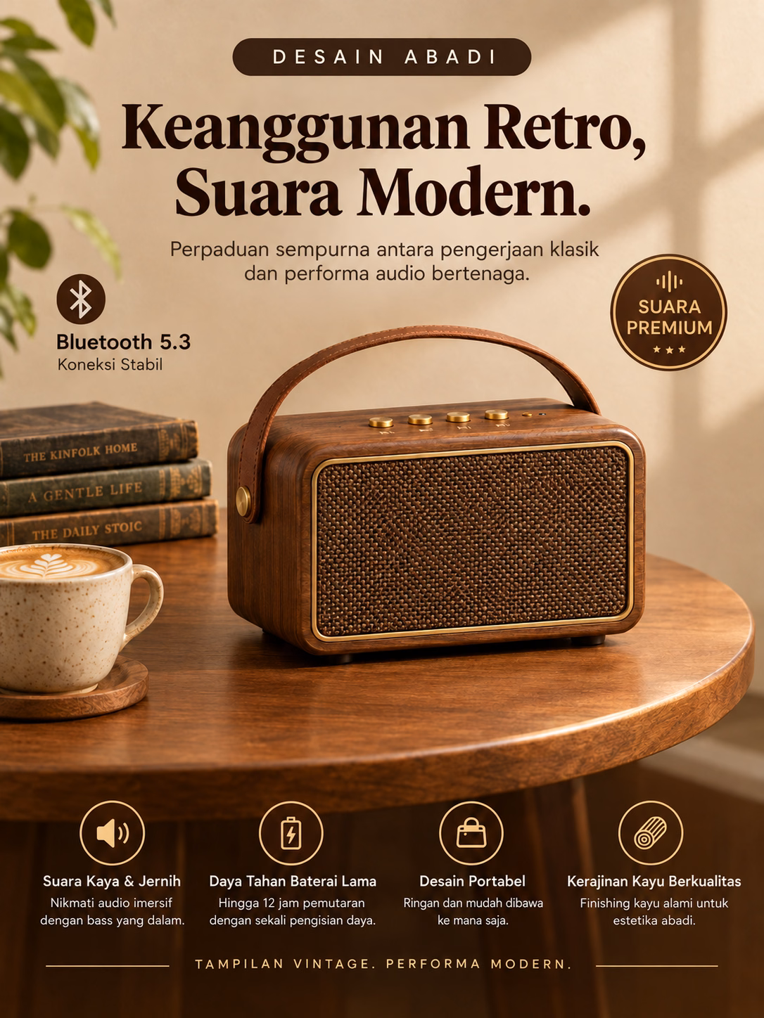 Indonesian translation of a retro speaker product poster